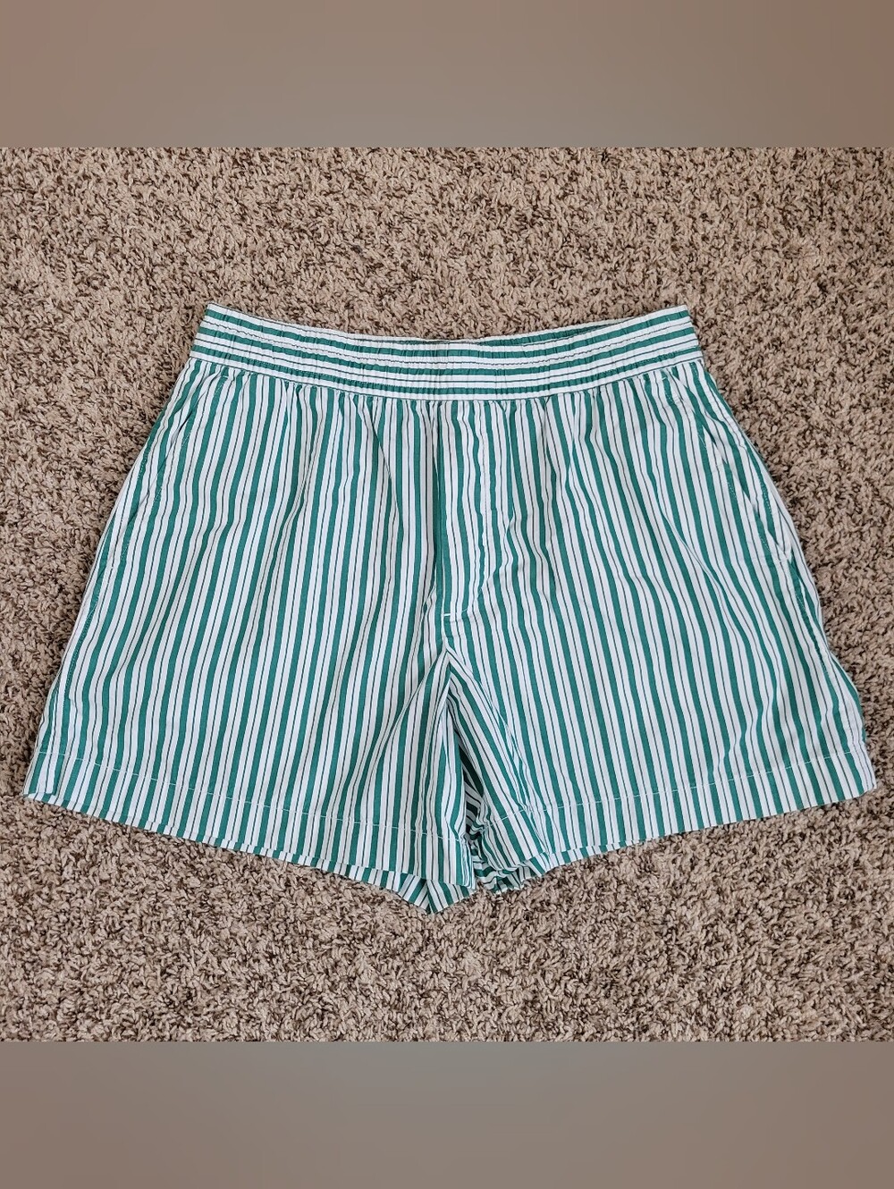 Gap Shorts Poplin Boxer Green White Striped Stripe 100% Cotton Small